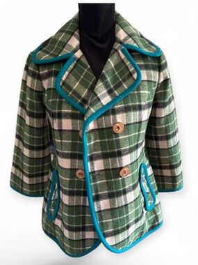 Tabitha Green Plaid Peacoat with Teal Trim NWT size. XS
